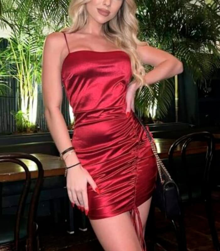 01_vestido_satin_brillante Ruby minivestido corto fruncido mujer | Satinado y elegante - Image 1