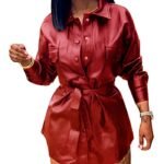 Vestido piel sintética mujer | Con cinturón y botones