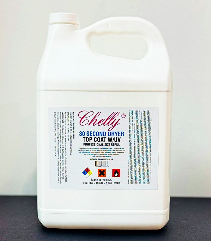 01_chelly_30_second_dryer Chelly 30 Second Dryer – Top Coat con UV (Recarga profesional 1 galón / 128 oz) - Image 1