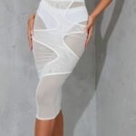 Falda de malla blanca para mujer | Bodycon sexy de cintura alta