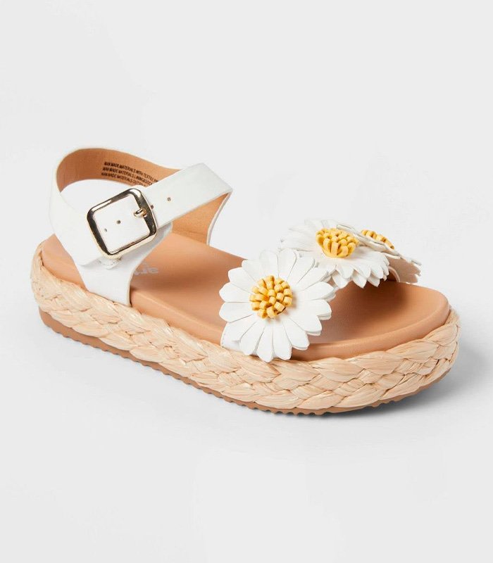 Sandalias infantiles Cat & Jack Makayla Daisy blancas con flores y plataforma