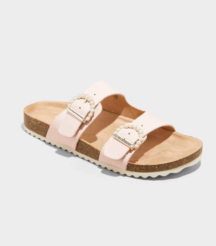 Sandalias infantiles Cat & Jack Drew rosadas con hebillas de perlas