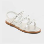 Sandalias infantiles Cat & Jack Aria plateadas con lazos decorativos