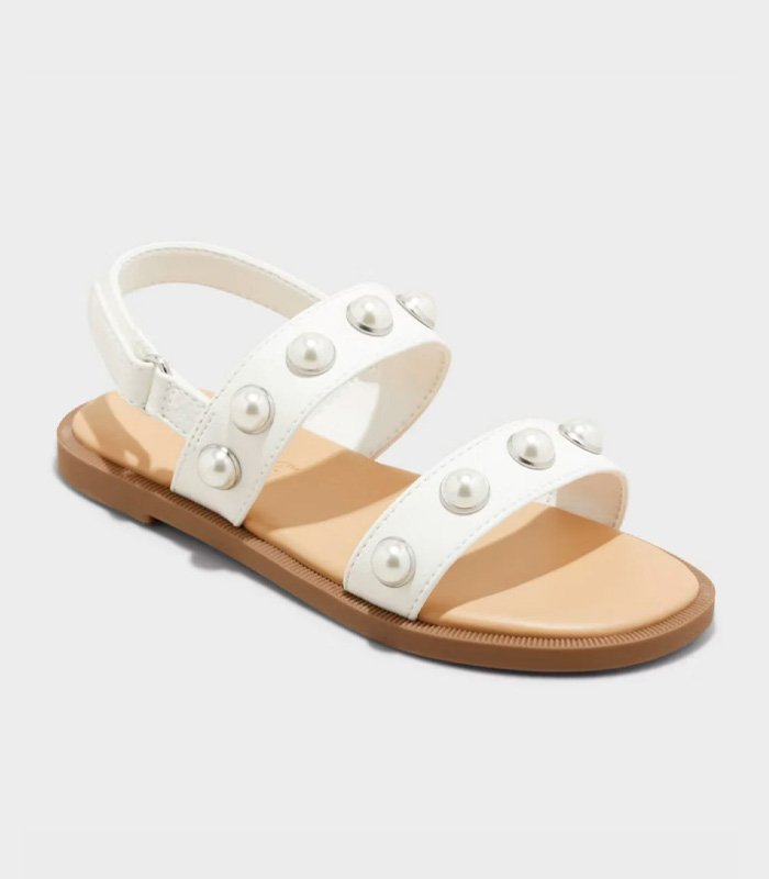 Sandalias infantiles Cat & Jack blancas con perlas decorativas