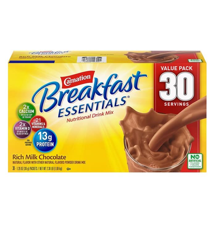 Breakfast Carnation Mezcla para bebida nutricional con sabor a chocolate Carnation Breakfast Essentials, 30 uni - Image 1