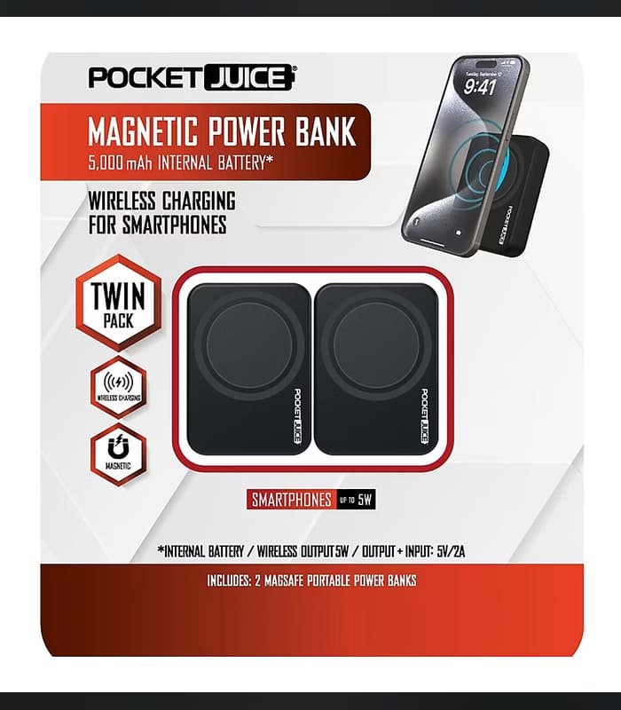 Pocket Juice Baterías externas magnéticas Pocket Juice de 5000 mAh, 2 uni - Imagen 1