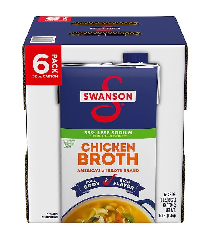 Swanson Caldo de pollo Swanson bajo en sodio, 33 % menos sodio, sin gluten, envases de cartón de 32 oz, 6 uni - Imagen 1