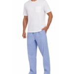 Conjunto de 2 piezas de camiseta con bolsillo y pantalón de pijama de tejido plano para hombre, Talla XXL